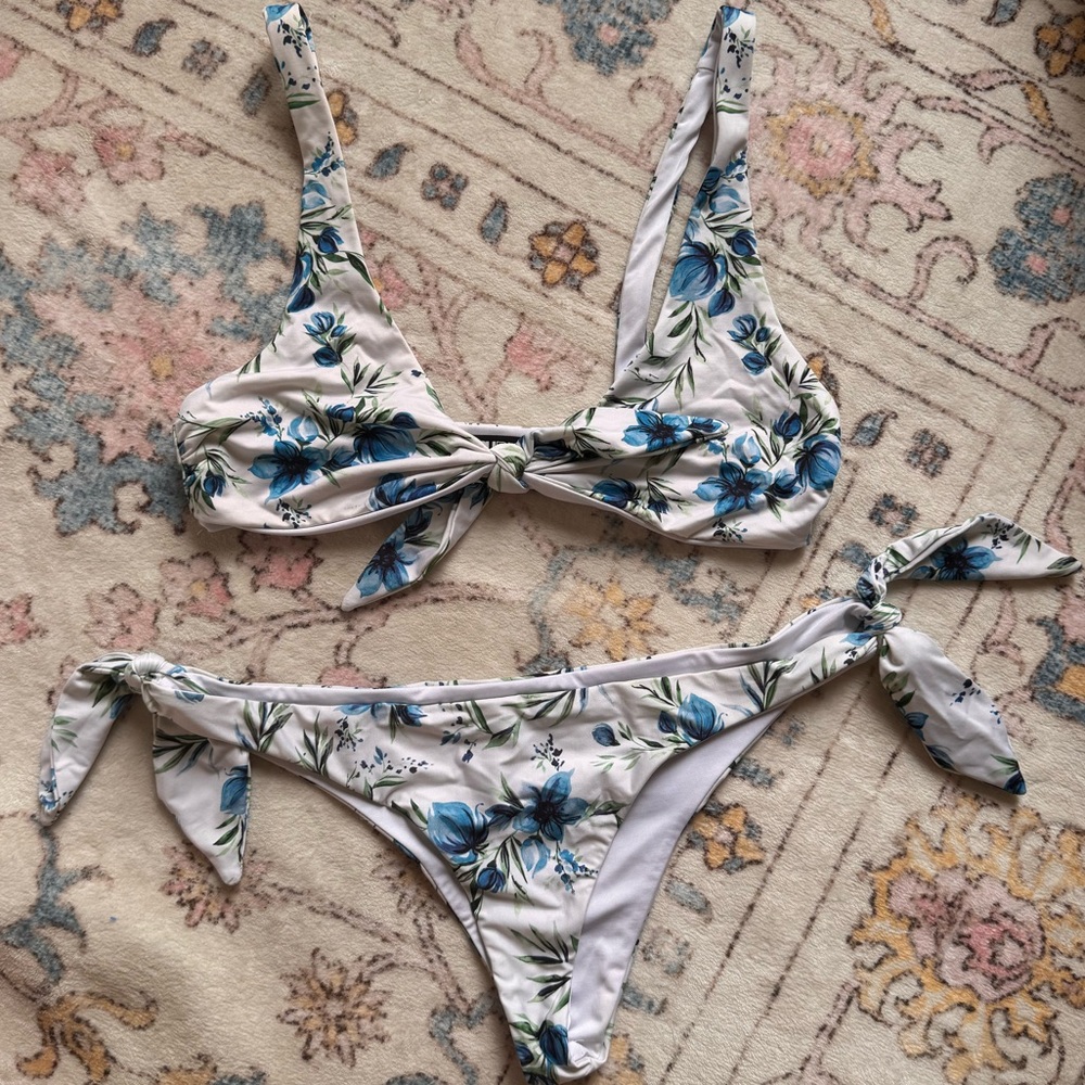 Beach Riot Blue Floral Tie-Front Bikini Set